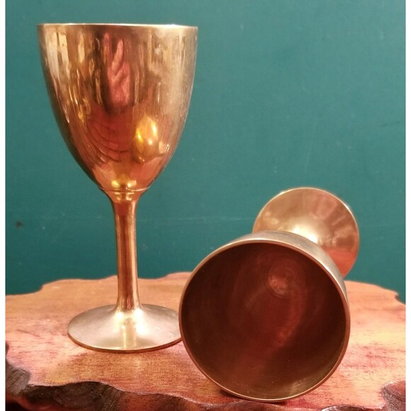 Pair of Vintage Copper Altar Chalice Kiddush Cup Wine Goblet 4"H 1.9" Diameter - Picture 3 of 4